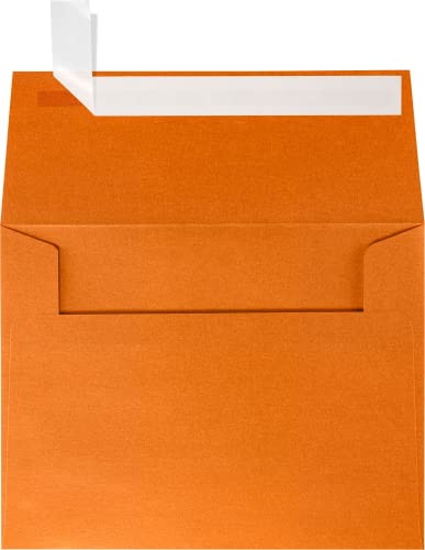 LUXPaper A2 Invitation Envelopes | Peel & Press | 4 3/8" x 5 3/4" | Flame Orange Metallic | 80lb. Text | 50 Qty - color: Flame Metallic