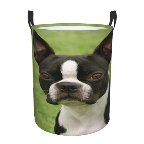 Boston Terrier Round Waterproof Oxford Cloth Laundry Basket Multi-Purpose Storage Basket Toys Books Clothes Storage Basket - color: Black 5