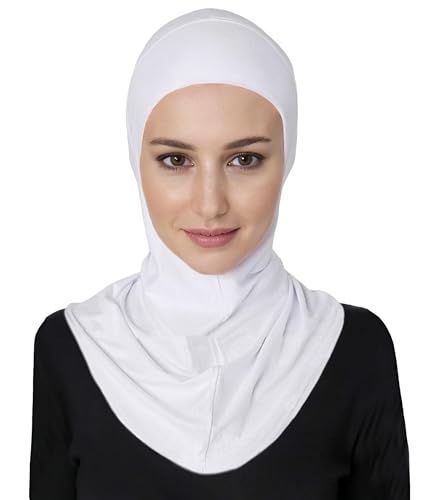 Lina & Lily Modal Jersey Full Coverage Ninja Hijab Undercap with Neck Cover for Muslim Women - color: White