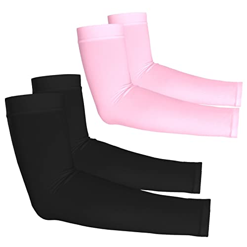 YESLIFE UV Sun Protection Arm Sleeves for Men & Women,UPF 50 Cooling Sports Sleeve - color: Black + Pink, size: 2 Pairs