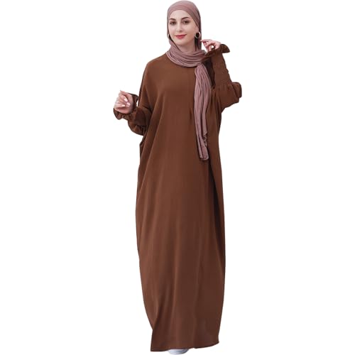 Lenmipot Islamic Women Jilbab Abayas Muslim Abaya Dress for Women Middle East Kaftan Dubai Dress Eid Prayer Clothes - color: Coffee