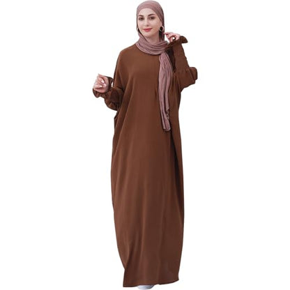 Lenmipot Islamic Women Jilbab Abayas Muslim Abaya Dress for Women Middle East Kaftan Dubai Dress Eid Prayer Clothes - color: Coffee