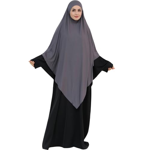 khalat Muslim Stretch Hijab Solid Color Full Cover Hijab for Women V-shaped Fashion Daily Prayer Hijab - color: Dark Gray