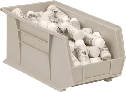 Akro-Mils 30240 AkroBins Plastic Storage Bins, 15"x8"x7", Stone, 12-Pack | Space-Saving Stackable Bins for Garage, Pantry, Craft Organization - color: stone