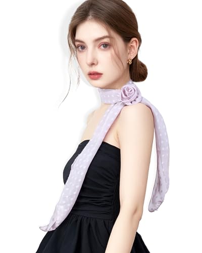 Chiffon Scarf for Women, Removable Flower Neck Scarf Light Soft Fashion Rose Scarves Versatile Headband or Hair Band - color: Blush Dot