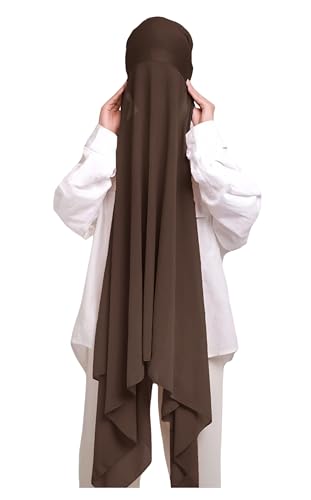 Lina & Lily Muslim Chiffon Instant Hijab Head Scarf with Matching Tie Back Jersey Undercap - color: Dark Brown