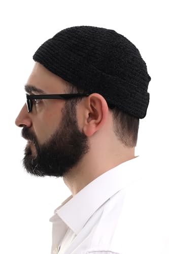 ihvan online Kufi Hats for Men, Taqiya, Takke, Turkish Muslim Winter Velvet Roll-up Edge Prayer Skullcaps, Islamic Gifts - color: Black