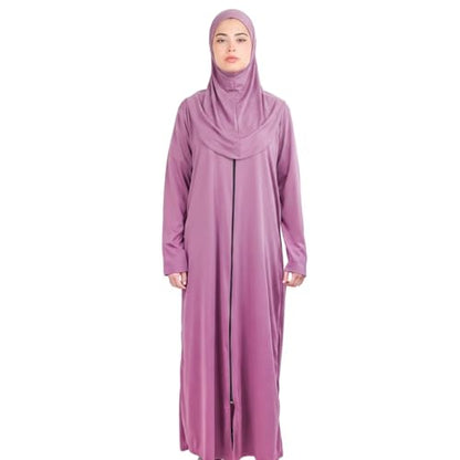 Women’s Prayer Dress Abaya, Zip Front Long Sleeve Islamic Dress - color: Gray, size: Small-Medium