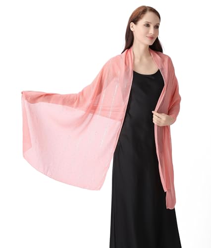 OurLore Chiffon Shawls Wraps for Women Sheer Glitter Scarf Sparkly Rhinestones Shoulder Sarong Cover Up Hijab for Wedding - color: Blush Pink