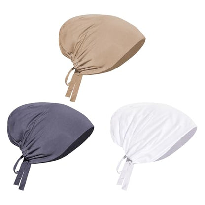 PURFUN 3 Pcs Muslim Inner Hijab Caps Women Solid Color Under Hijab Caps Stretchy Breathable Full Cover Undercap Tube Bonnet - color: Khaki+grey+white