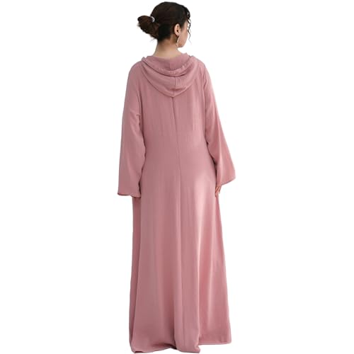 Muslim Abaya Dress for Women Lightweight Hoody Pockets Islamic Prayer Robe - color: Pink, size: Large