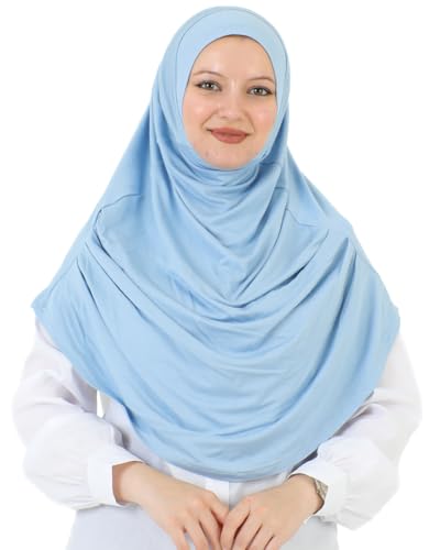 Prien Ready To Wear Hijab For Women, Instant Turban, Soft Muslim Scarf For Prayer, Long Hijabs, Islamic Clothes, Jersey Abaya - color: Light Blue