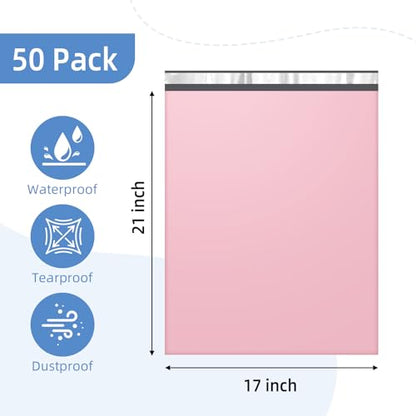 Famagic Pink Poly Mailers 17x21 for Clothes, Books and Packages, 50 Pack | Self Seal Pink Shipping Bags, Waterproof Packaging Bags, Tear-Proof Mailing Bags, Strong Adhesive Large Shipping Envelopes - color: Pink, size: 17x21