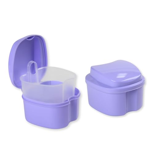 Denture Case, Denture Box with Strainer, Night Cleaner Denture Bath Box for Retainer, Mouthguard, False Teeth, and Denture Cleaning (Purple) - color: Purple