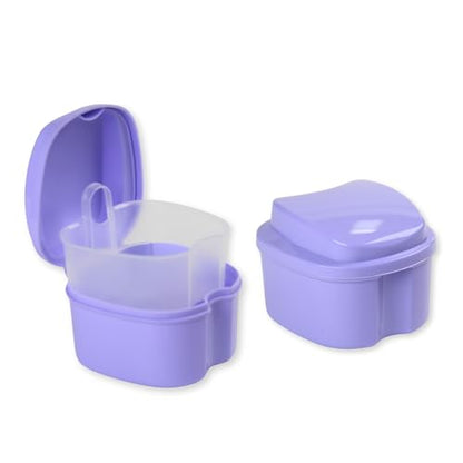 Denture Case, Denture Box with Strainer, Night Cleaner Denture Bath Box for Retainer, Mouthguard, False Teeth, and Denture Cleaning (Purple) - color: Purple