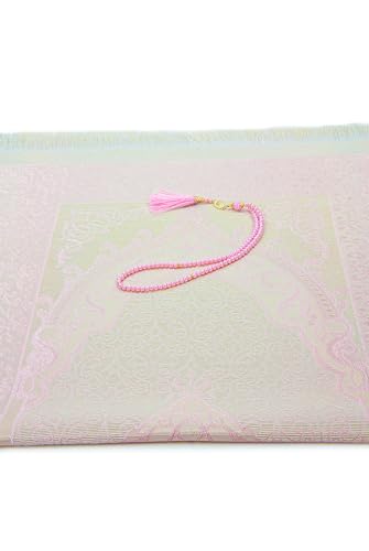 ihvan online Muslim Prayer Rug with 99 Beads Tasbih & Travel Bag, Soft Taffeta Sajadah, Lightweight & Foldable Janamaz, Portable Prayer Mat, Islamic Gift for Eid, Ramadan, Hajj & Umrah, Pink - color: Pink