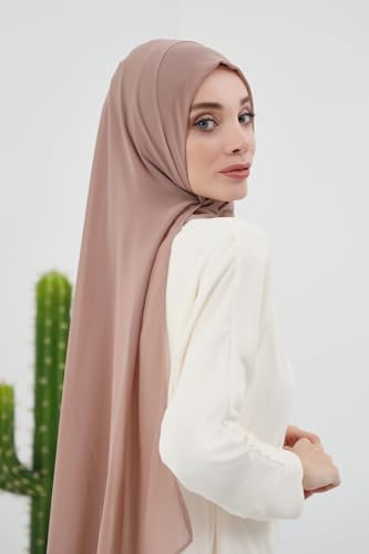 Aisha's Design Instant Chiffon Shawl for Women Modesty Turban Hijab Head Wrap Ready to Wear Women Headscarf - color: Dark Mink