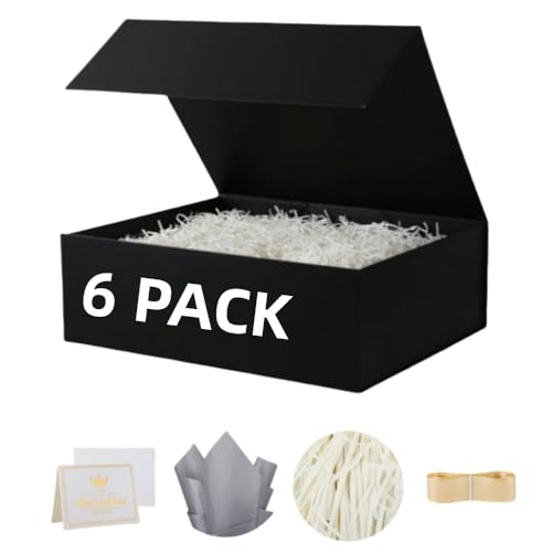 UoeRing 6 Pcs Black Gift Box 11.5x8x4 Inch with Magnetic Lid - color: 11.5x8x4 Inch-Black-Pack of 6