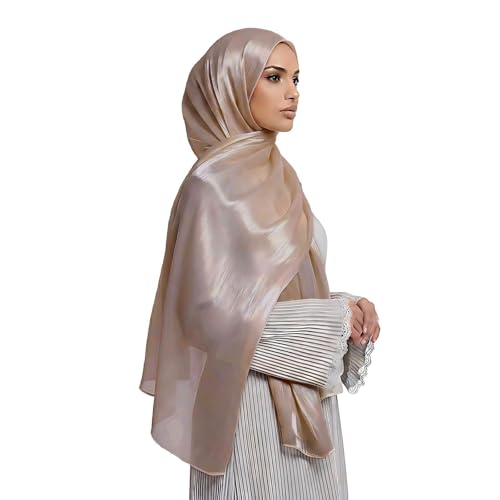 Organza Sheen Shimmer Crepe Hijab Scarf for Women Lightweight Sheer Shawl Wrap for Wedding and Evening Dresses - color: Nude