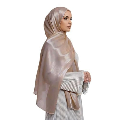 Organza Sheen Shimmer Crepe Hijab Scarf for Women Lightweight Sheer Shawl Wrap for Wedding and Evening Dresses - color: Nude