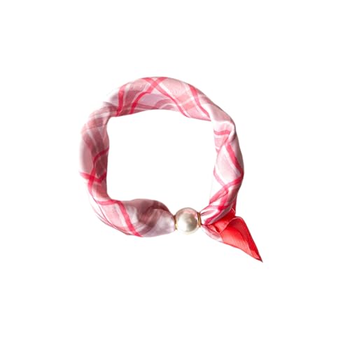 Women’s Silk Pearl magnetic buckle Scarf with Charm Buckle Satin Square Scarf for Neck Retro Floral Print，hair band - color: 01-108