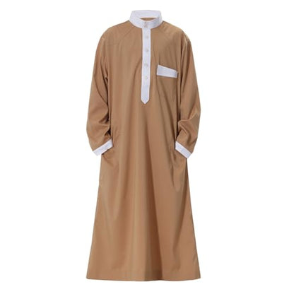 Arabic Thobe for Muslim Boys Eid Outfit Long Sleeve Kaftan Kids Prayer Dress Boys Muslim Thobe Ramadan Islamic Clothing - color: Brown, size: 11-12 Years