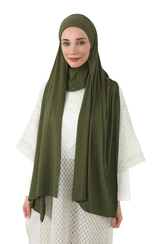 Aisha's Design Neck-Covering Practical Jersey Hijab with Built-In Ninja Bonnet - color: Army Green