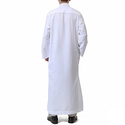 Men's Saudi Arabic Thobe Jubba Dishdasha Long Sleeve Robe Ramadan Muslim Dress Middle East Islamic Clothing (328# White, XL)