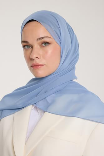 Chiffon Hijab Scarf For Women - Made in Turkiye - color: Blue