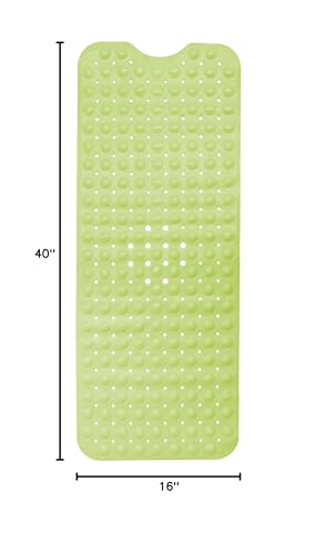 ENKOSI Non-Slip Bath & Shower Mat 40x16 Extra Long, Suction & Drain Holes | Green color; Durable PVC; 40x16 in, Green - color: Green