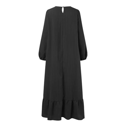 Prayer Dress for Women Muslim Spring Dress 2026 Casual Long Sleeve Flowy Maxi Wedding Guest Muslim Clothes - color: Black, size: 4X-Large