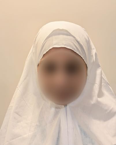 Women Cotton White one Piece Ihram/Rumali/Prayer Cloth with Undercap/Loose Full Cover/One-size Overall Hijab