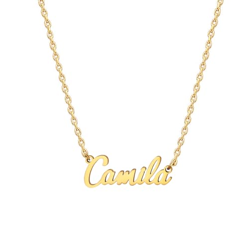 MOMOL 18K Gold Plated Stainless Steel Name Necklace Personalized Custom Name Necklace Customized Nameplate Necklace for women - style: Camila