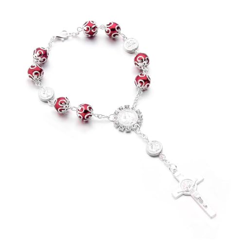 Ohleats Car Rosary for Rearview Mirror, Cross Blessing Pendant, Red - color: Red-1PCS