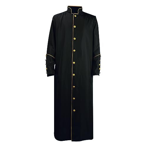 MYAYD Men's Cassock Robe Church Long Robe Choir Minister Clergy Pulpit Liturgical Multicolored Uniform - color: Black + Yellow Lines, size: Medium