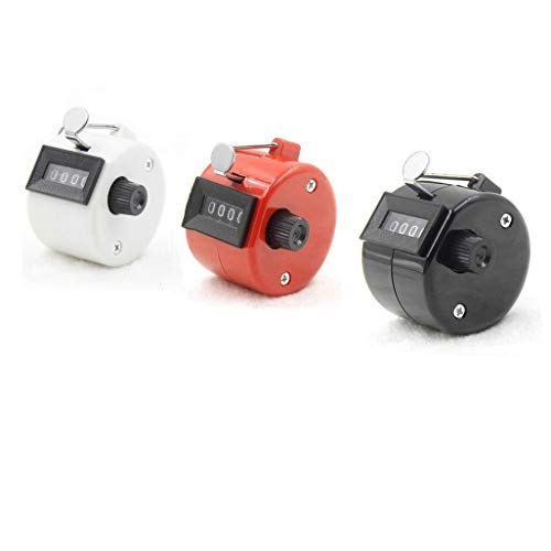 3PCS ABS Hand Held Tally Counters, Mechanical 4 Digit Golf Counter, Manual Plastic Clicker, Black White Red