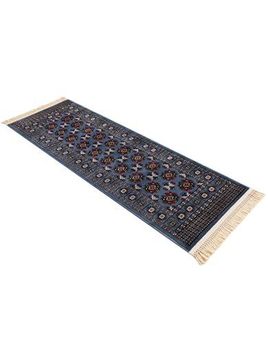 Rugs.com Bokhara Collection Rug – 6 Ft Runner Blue Medium-Pile Rug Perfect for Hallways, Entryways - color: Blue, size: 2' x 6' Runner