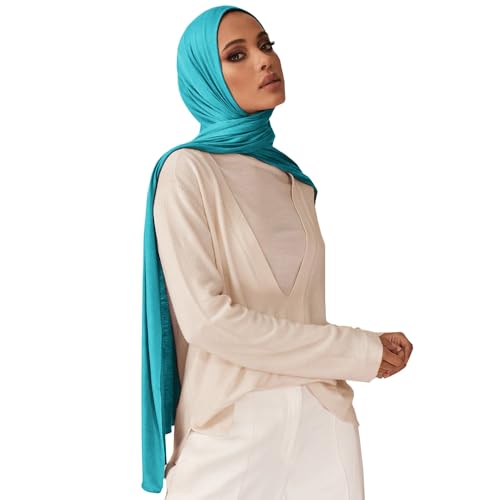 Soft Hijab Scarf for Muslim Women, 71" Long Head Wrap Shawl - color: Turquoise