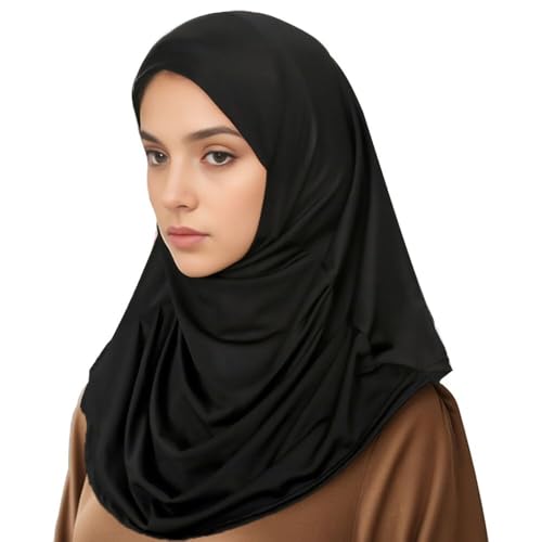 Ready to Wear Hijab for Women Instant Hijab Soft Muslim Scarf for Prayer Islamic Clothes Jersey Abaya - color: Black