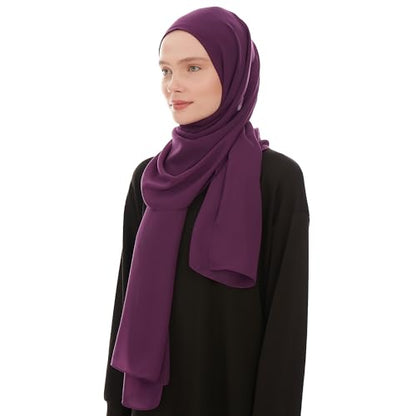 Chiffon Hijab Scarf for Women - Chiffon Hijab Muslim Headscarf Shawl - Soft Fashion Scarf Muslim Headscarf Shawl - color: Dark Purple