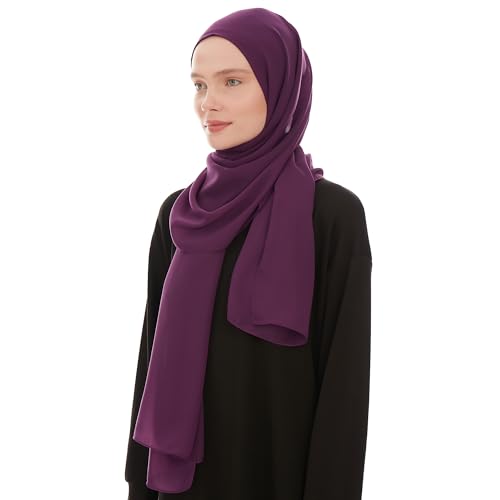 Chiffon Hijab Scarf for Women - Chiffon Hijab Muslim Headscarf Shawl - Soft Fashion Scarf Muslim Headscarf Shawl - color: Dark Purple