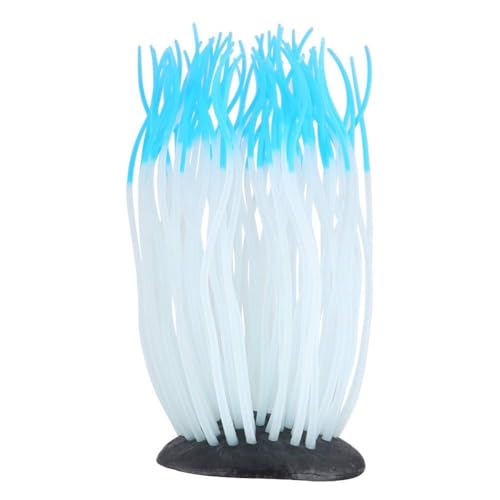 Lifelike Silicone Sea Anemone Aquarium Decor, Glowing Artificial Ornament with Suction Cup for Fish Tank, Blue