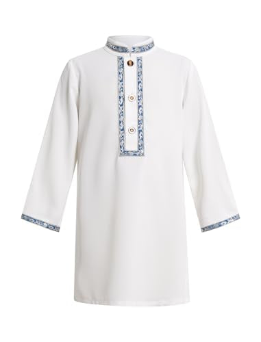 IBTOM CASTLE Muslim Baby Boys Clothes Toddler Kids Abaya Kaftan Islamic Robe Pants Head Scarf Ramadan Eid Prayer Outfit - color: White, size: 2-3T