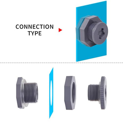 ChillWaves PVC Bulkhead Fitting 1/2" Double Thread Connector Adapter with Plugs for Water Tank, Aquariums, Rain barrels(4-PACK) - size: 1/2 INCH, style: Bulkhead Fitting + Plug