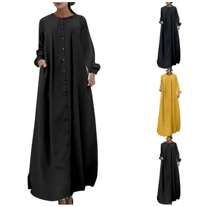 Muslim Dresses for Women Long Sleeve Muslim Prayer Dress Loose Button Down Tunic Flowy Maxi Dress Summer Clothes - color: Blue, size: 3X-Large