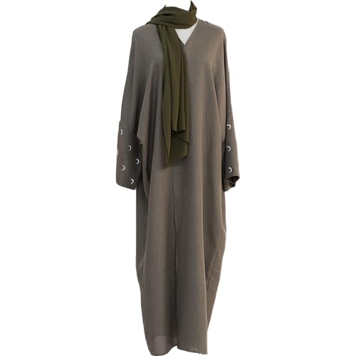 Abayas for Women Muslim with Hijab, Islamic Eid Prayer Dresses for Women, Open Abaya Dress for Girls - color: Brown Moon, size: Small