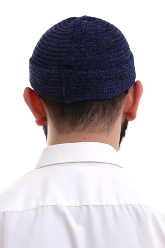 ihvan online Kufi Hats for Men, Taqiya, Takke, Turkish Muslim Winter Velvet Roll-up Edge Prayer Skullcaps, Islamic Gifts - color: Blue Dark