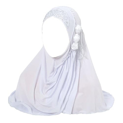 Women Soft One Piece Hijab Long Muslim Turban Islamic Full Head Scarf - color: 3 Flowers/White