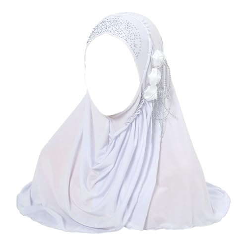 Women Soft One Piece Hijab Long Muslim Turban Islamic Full Head Scarf - color: 3 Flowers/White