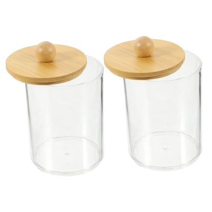 Luxshiny 2pcs Acrylic Makeup Storage Tank Bamboo Lid Tip Holder for Cotton Swabs Toothpicks
